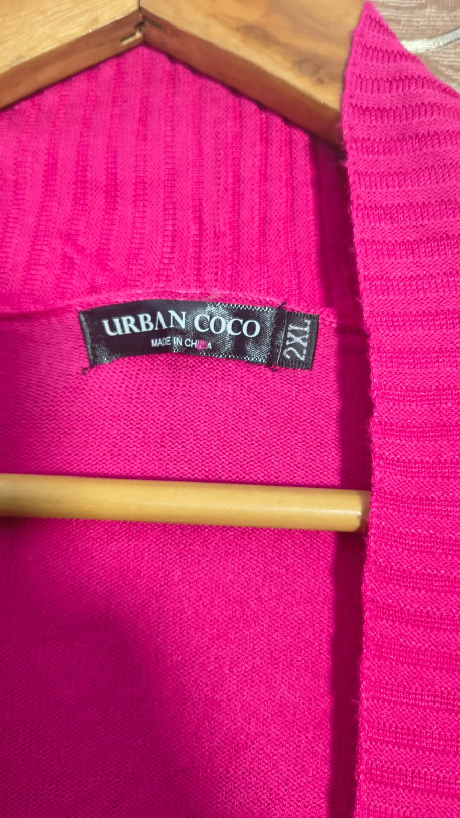 Urban Coco Hot Pink Ribbed Open-Front Cardigan (Size 2XL)