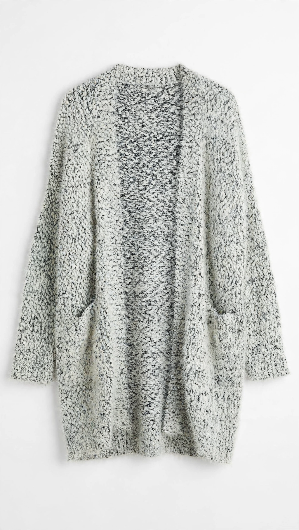 Verte Black and White Marled Fuzzy Cardigan with Pockets (Size M/L)