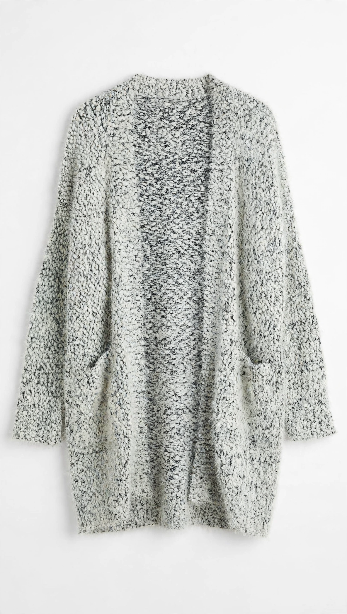Verte Black and White Marled Fuzzy Cardigan with Pockets (Size M/L)