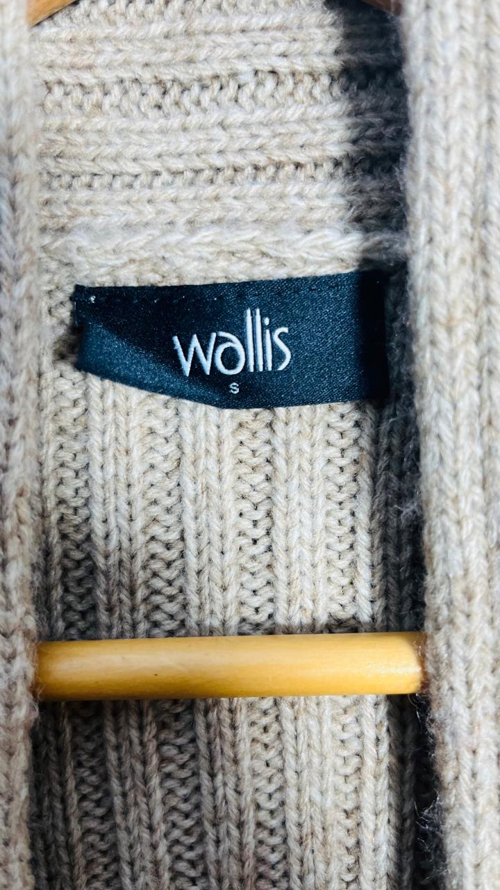 Wallis Oatmeal Beige Ribbed Knit Pocket Cardigan (Size S)