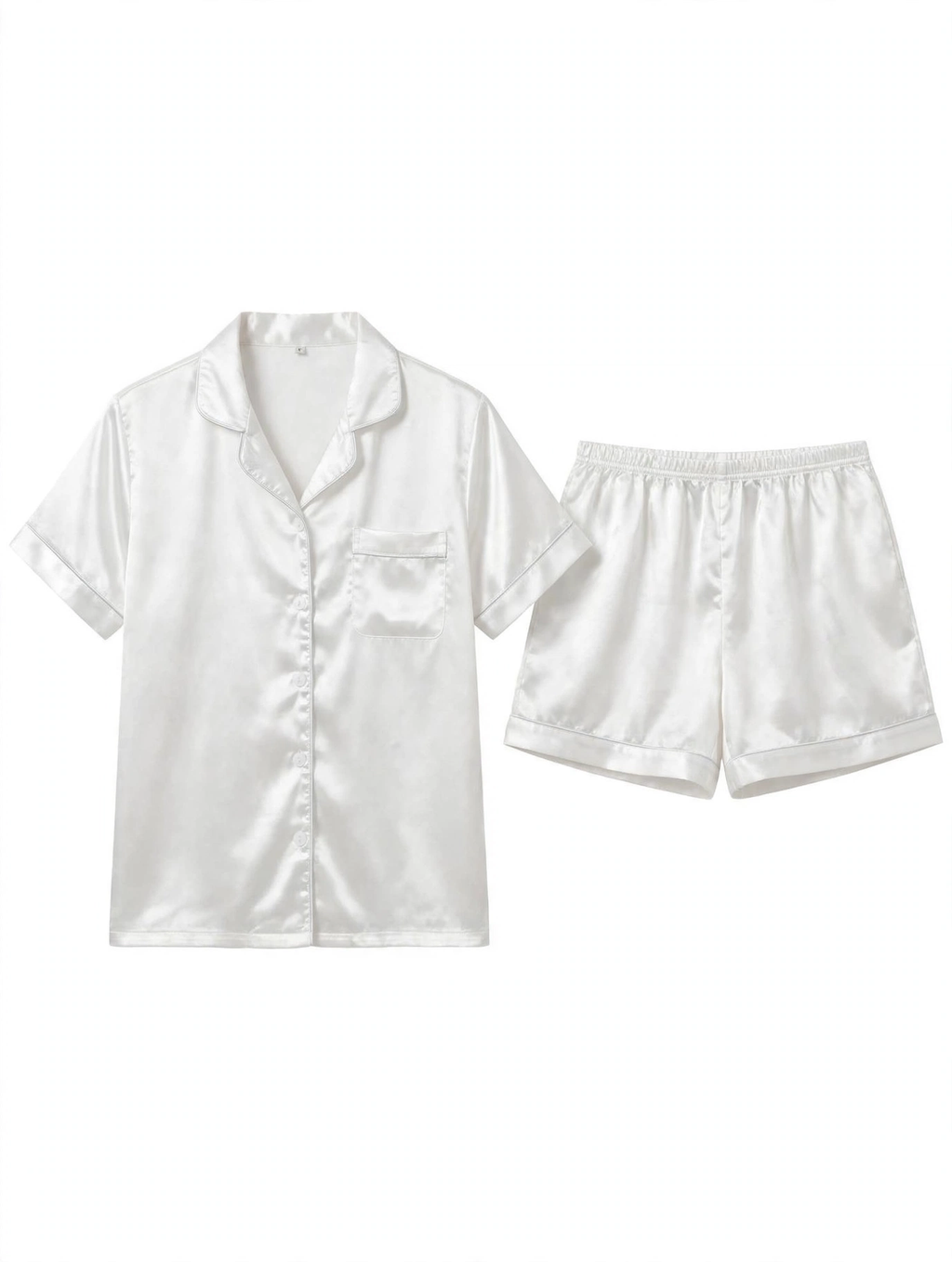 Women's Satin Night Suit – Short Sleeve Shirt & Shorts Pyjama Set (Whi ...