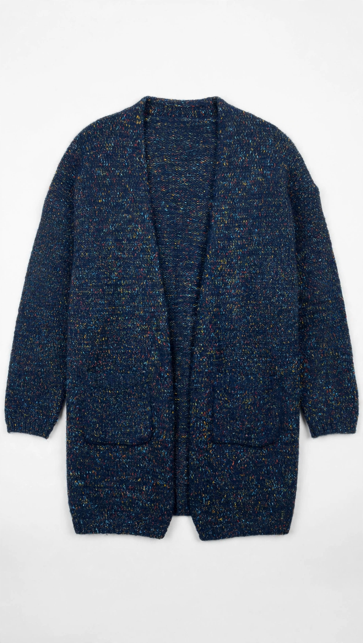 Yumi Knitwear Navy Speckled Cardigan with Pockets (Size M/L)