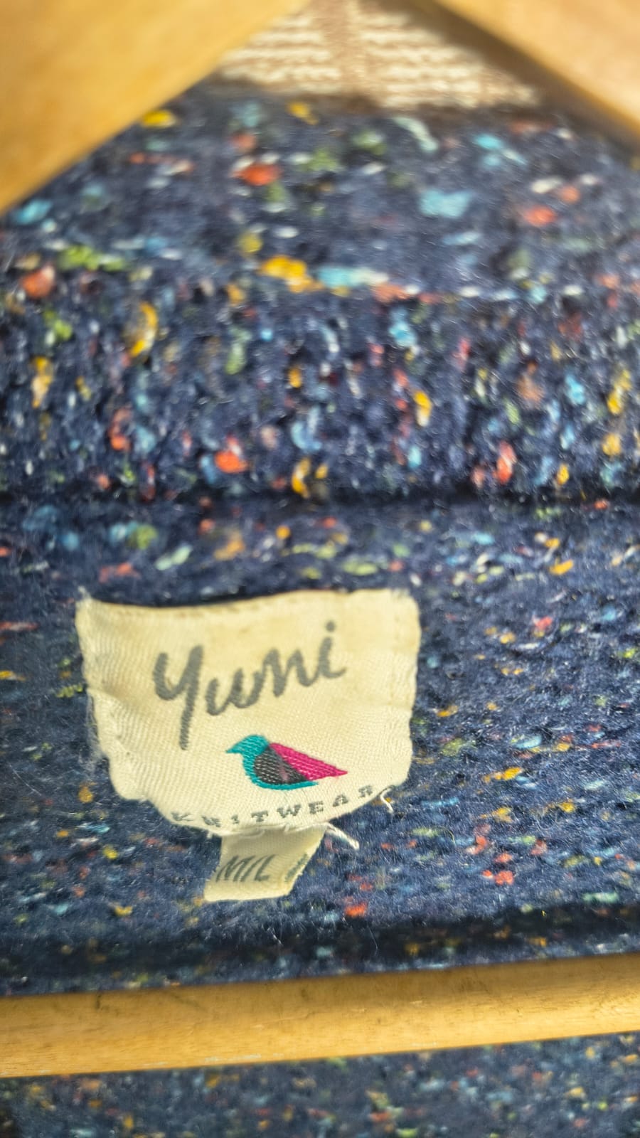 Yumi Knitwear Navy Speckled Cardigan with Pockets (Size M/L)