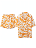 Women's Satin Zebra Print Pyjama Set – Shirt & Shorts (Orange & White, Size XL)